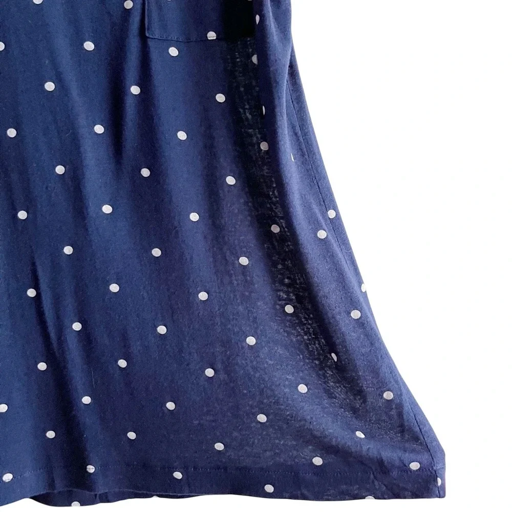 J.Crew Women Small‎ Linen Scoop Neck Tank Top in Navy White Polka Dots